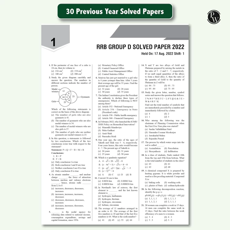 PW 30 RRB Group D Level 1 Previous Years Solved Papers